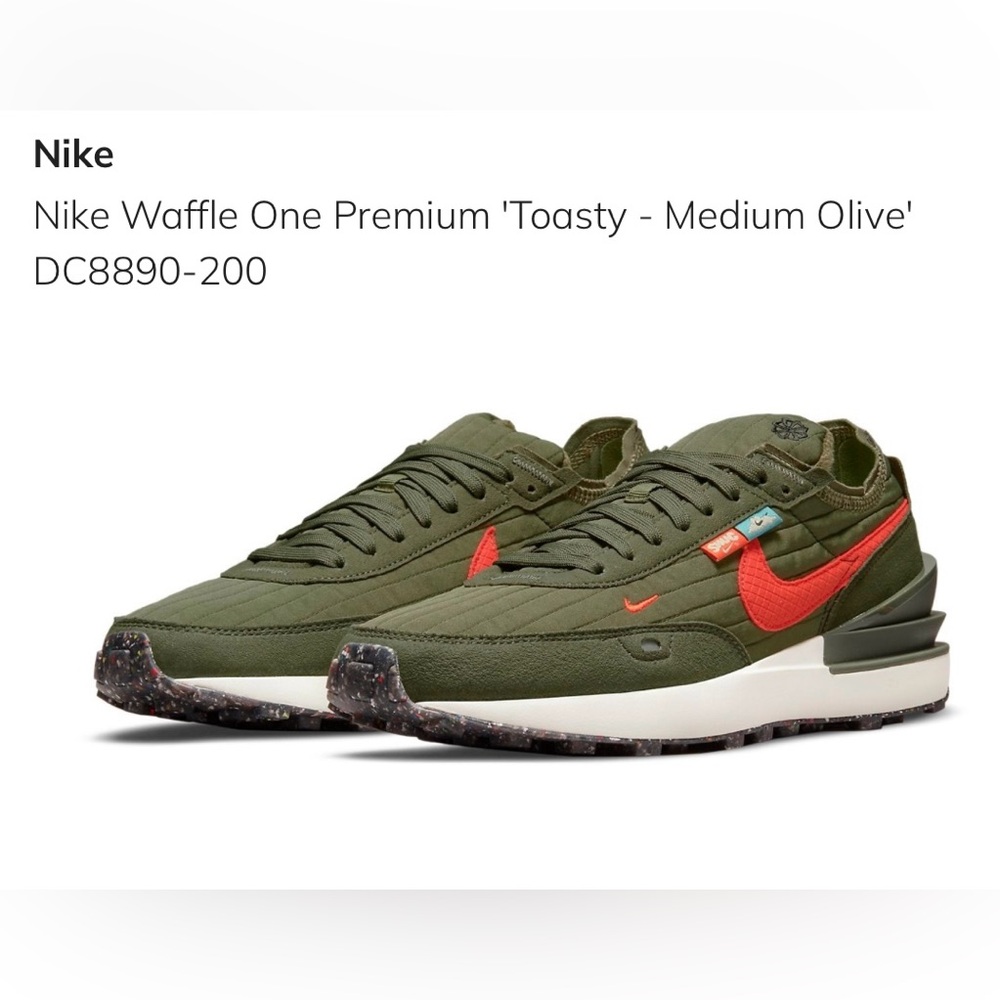 EUC Nike Waffle One Premium Olive And Orange Athletic Shoes
